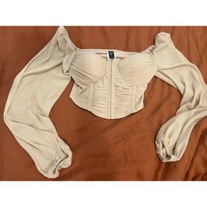 Beige Shimmer Corset Long Sleeve Top